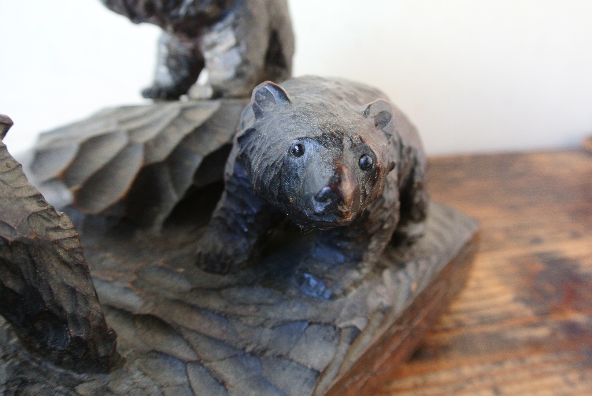 旭川の木彫り熊「親子熊」 - アンティーク雑貨・古道具の札幌